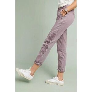 Anthropologie CHINO Pants Relaxed Fit Embroidered Lavender Purple SZ 25 EUC